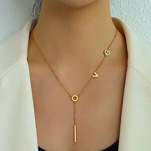 Gold Plated 18K Love Letter Y Lariat Charm Necklace Gift For Mom Girlfriend